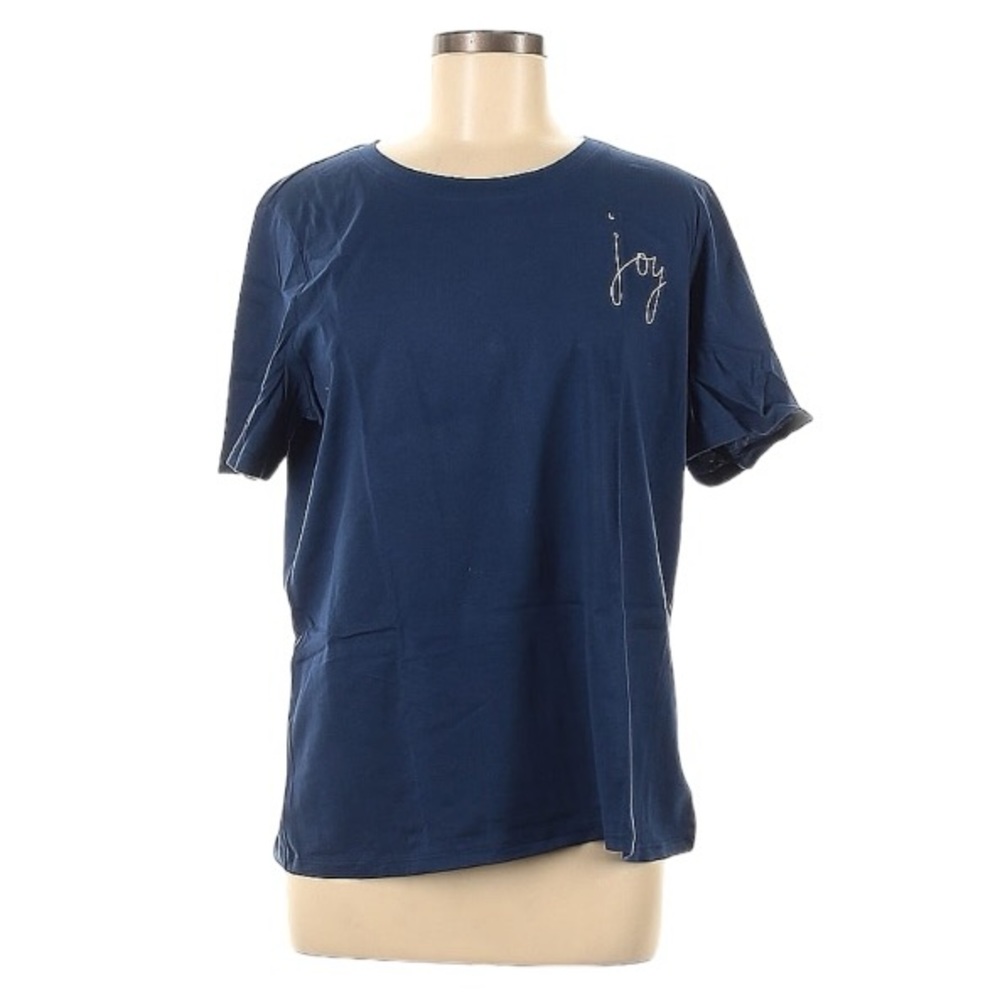 Ella Moss Navy Cotton Tee Embroidered Joy size Large